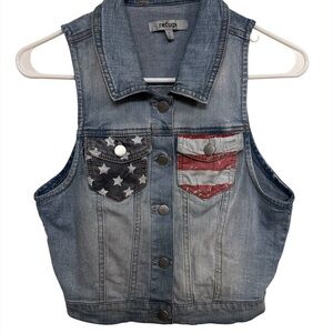 EUC Refuge Denim Vest with Star and Stripe Pockets